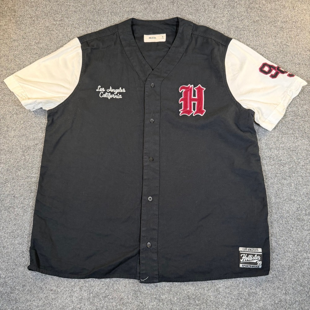 Hollister Mens Baseball Jersey Shirt Black White Los Angeles Sportswear XL 3052‎